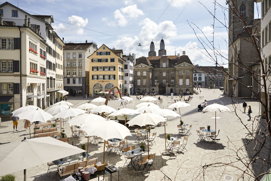 Bamboo parasols at the Münsterhöfli in Zürich, Switzerland