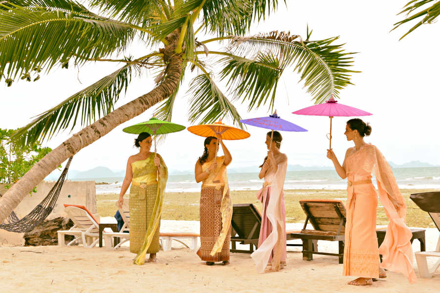 Chiang Mai Classic Bamboo Umbrellas at wedding preparations in Thailand